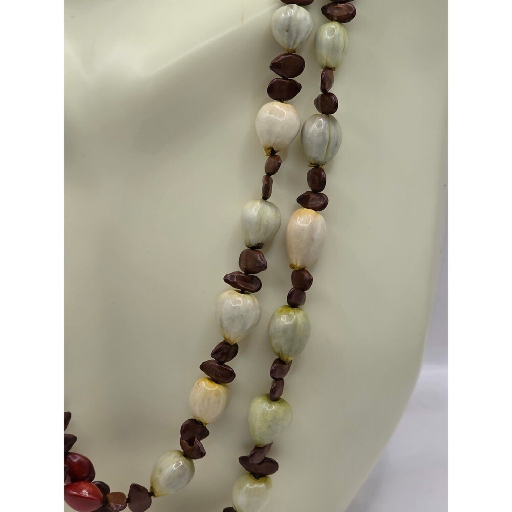 VTG Natural Seeds & Beads Red and Earthtones Necklace 50" - Picture 2 of 5
